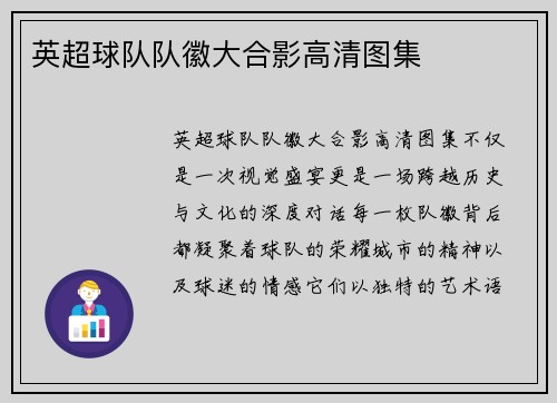 英超球队队徽大合影高清图集